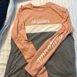 Hollister coral white and gray oversize long sleeve shirt size small!